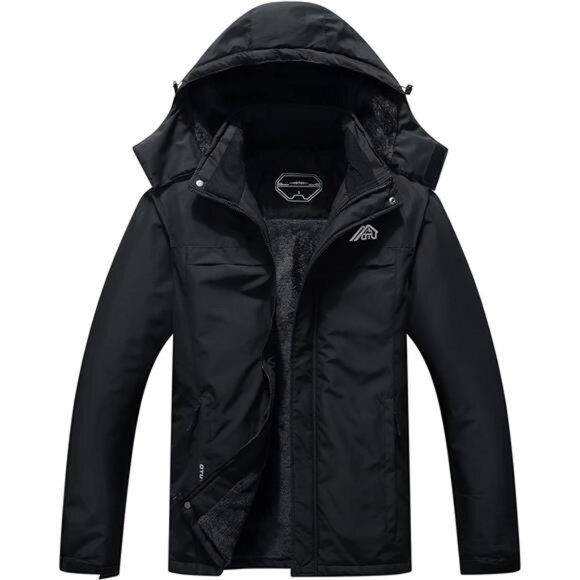 Men's Waterproof Ski Jacket Warm Black